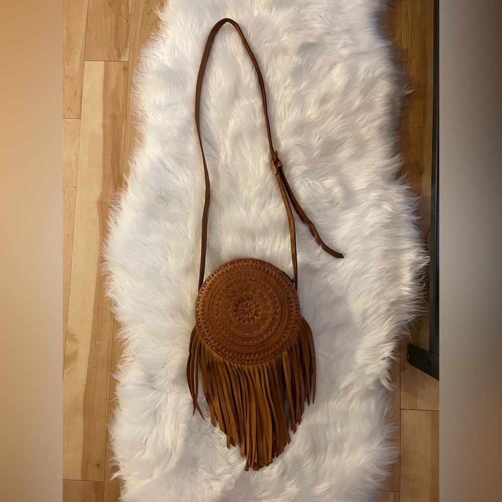 Handmade Leather Crossbody Bag w/ Fringe from Mexico